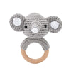 Hochet éléphant crocheté gris avec anneau de dentition en bois naturel - Bébé Lova