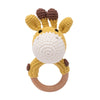Hochet de dentition girafe crochetée jaune avec anneau en bois naturel - Bébé Lova