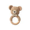 Hochet anneau de dentition bébé avec ours crocheté beige et bois naturel - Bébé Lova