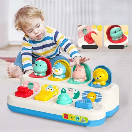 Enfant découvrant les animaux pop-up du jouet sensoriel CauseFX - Bébé Lova