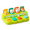 Jouet pop-up vert avec girafe, ours, lapin et lion sur fond blanc - CauseFX - Bébé Lova