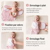 Infographie du lange d'emmaillotage bébé en trois étapes d'enroulage et fixation velcro - Bébé Lova