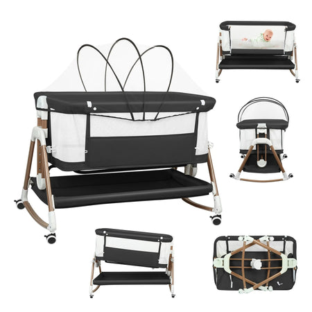 Lit bébé TriBassin noir 3 en 1 balancelle voyage moustiquaire - Bébé Lova