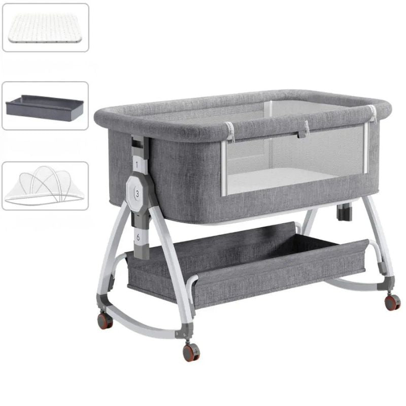 Lit bébé SilentCrib gris foncé accessoires matelas plateau moustiquaire - Bébé Lova