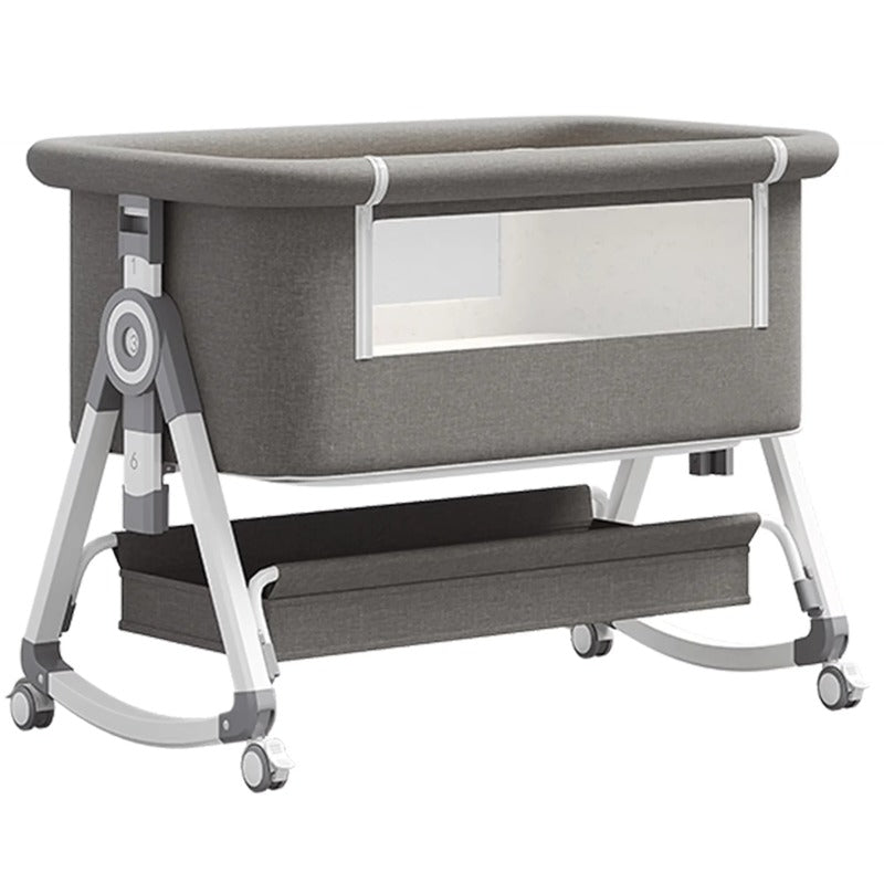 Lit bébé cododo 3-en-1 gris clair avec roulettes et espace de rangement inférieur - Bébé Lova