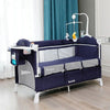 Lit bébé portable avec arche musicale et table à langer intégrée coloris bleu nuit - Bébé Lova