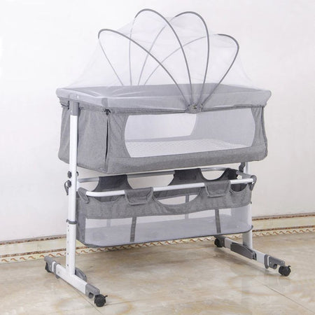 Berceau cododo gris clair avec moustiquaire intégrée et rangement inférieur - Bébé Lova
