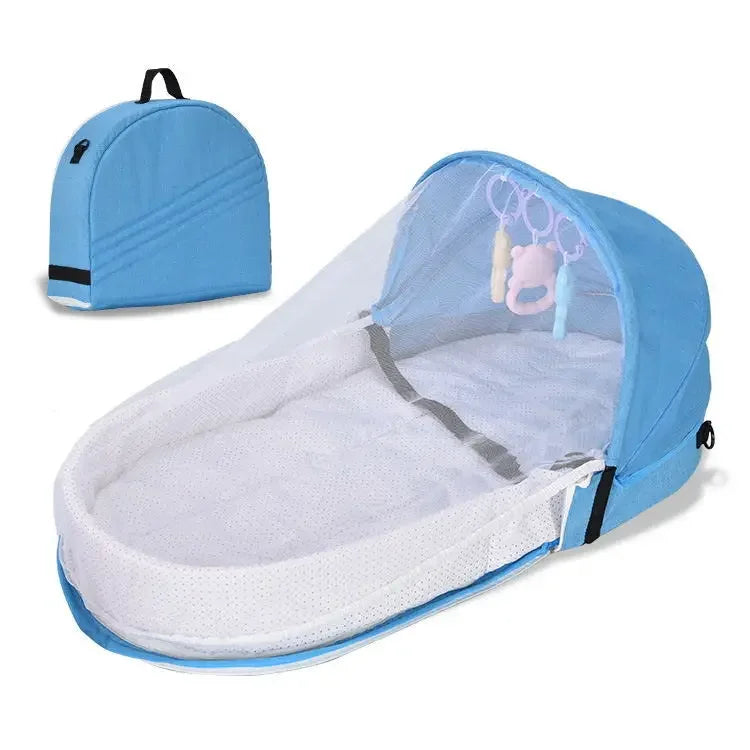 Lit de voyage bébé bleu avec moustiquaire anti-insectes et couchage confortable - Bébé Lova