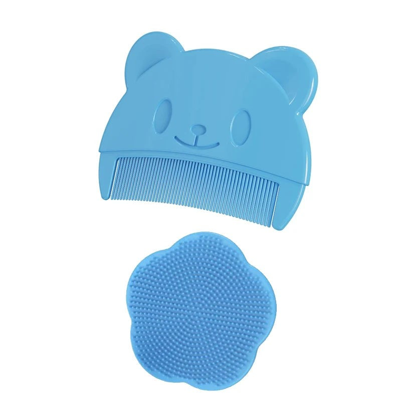 Lot peigne et brosse silicone bleus pour nettoyer en douceur les cheveux de bébé - Bébé Lova
