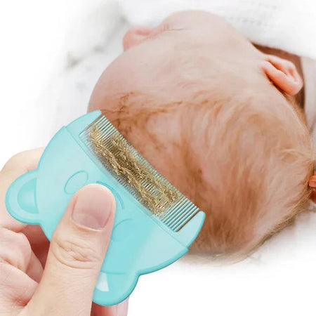 Lot peigne et brosse massante silicone bleus pour le soin délicat du cuir chevelu bébé - Bébé Lova