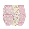 Ensemble de langes swaddle roses avec motifs cygnes et arc-en-ciel - Bébé Lova