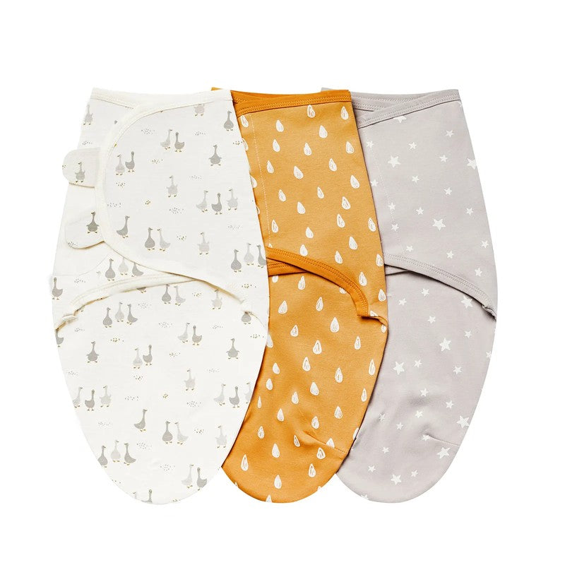 Lot de 3 langes swaddle bébé avec motifs oies, gouttes et étoiles - Bébé Lova