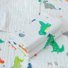 Serviette de bain en coton gaze avec motifs dinosaures verts pour bébé - Bébé Lova