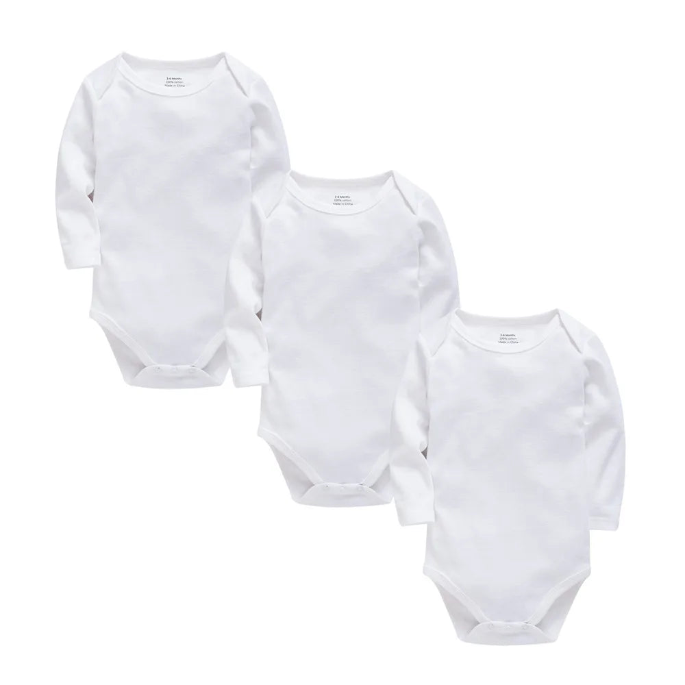Lot de 3 bodies bébé manches longues en coton uni blanc - Bébé Lova