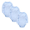 Lot de 3 bodies bébé manches longues en coton uni bleu ciel - Bébé Lova