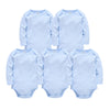 Lot de 5 bodies bébé manches longues en coton uni bleu ciel - Bébé Lova