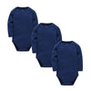 Lot de 3 bodies bébé manches longues en coton uni bleu marine - Bébé Lova