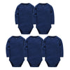 Lot de 5 bodies bébé manches longues en coton uni bleu marine - Bébé Lova
