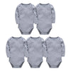 Lot de 5 bodies bébé manches longues en coton uni gris clair - Bébé Lova