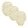 Lot de 3 bodies bébé manches longues en coton uni jaune pâle - Bébé Lova