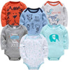 Lot de six bodies bébé manches longues à motifs lion, chien, dinosaures et éléphant - Bébé Lova