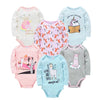 Lot de six bodies bébé fille manches longues à motifs licornes et lamas dans les tons rose et gris - Bébé Lova