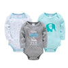 Lot de trois bodies bébé manches longues à motifs imprimé, « toute jolie » et éléphant turquoise - Bébé Lova