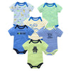 Lot de 5 bodies bébé avec motifs lama, lion et empreintes dans des tons naturels - Bébé Lova