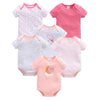Lot de 5 bodies bébé fille roses avec motifs cœurs, étoiles et lune en coton doux - Bébé Lova