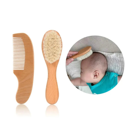 Brosse et peigne bébé en bois de hêtre avec utilisation sur cuir chevelu délicat - Bébé Lova