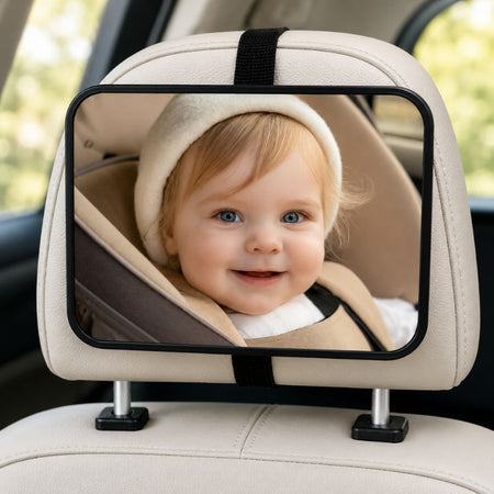 Miroir rétroviseur bébé avec bébé souriant dans le siège auto - Bébé Lova