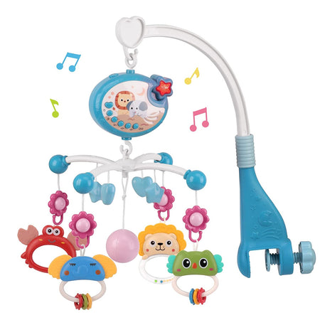 Mobile musical bébé bleu avec animaux suspendus et projection étoilée - Bébé Lova
