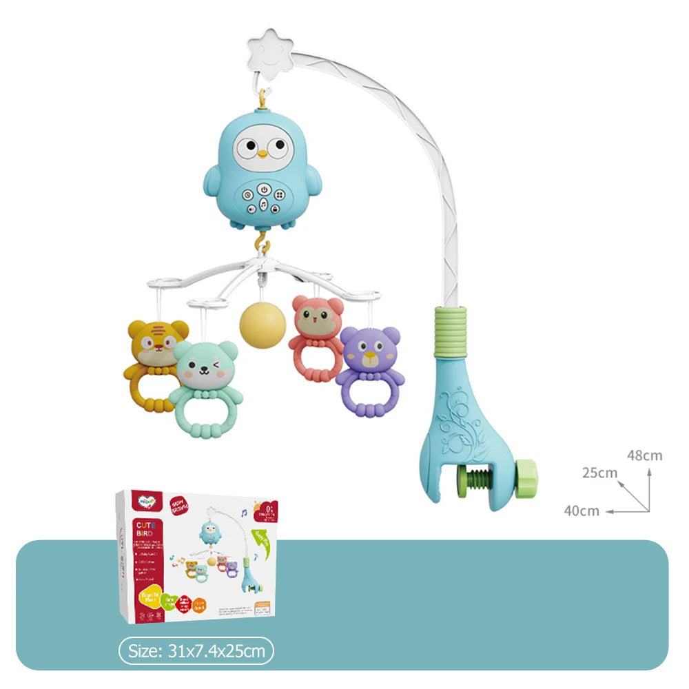 Mobile musical hibou bleu avec jouets suspendus et support réglable pour lit bébé - Bébé Lova
