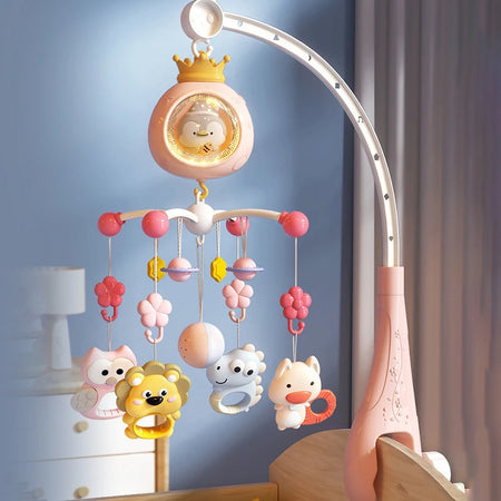Mobile berceau rose avec veilleuse lumineuse et personnages suspendus pour bébé - Bébé Lova