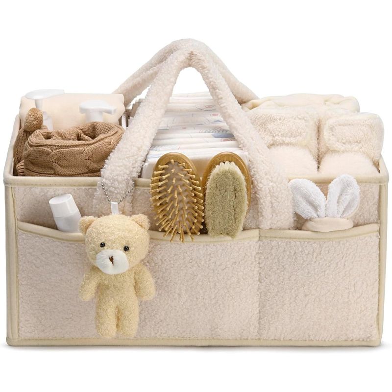 Organiseur de couches en peluche blanc crème avec grande capacité de rangement pour bébé - Bébé Lova