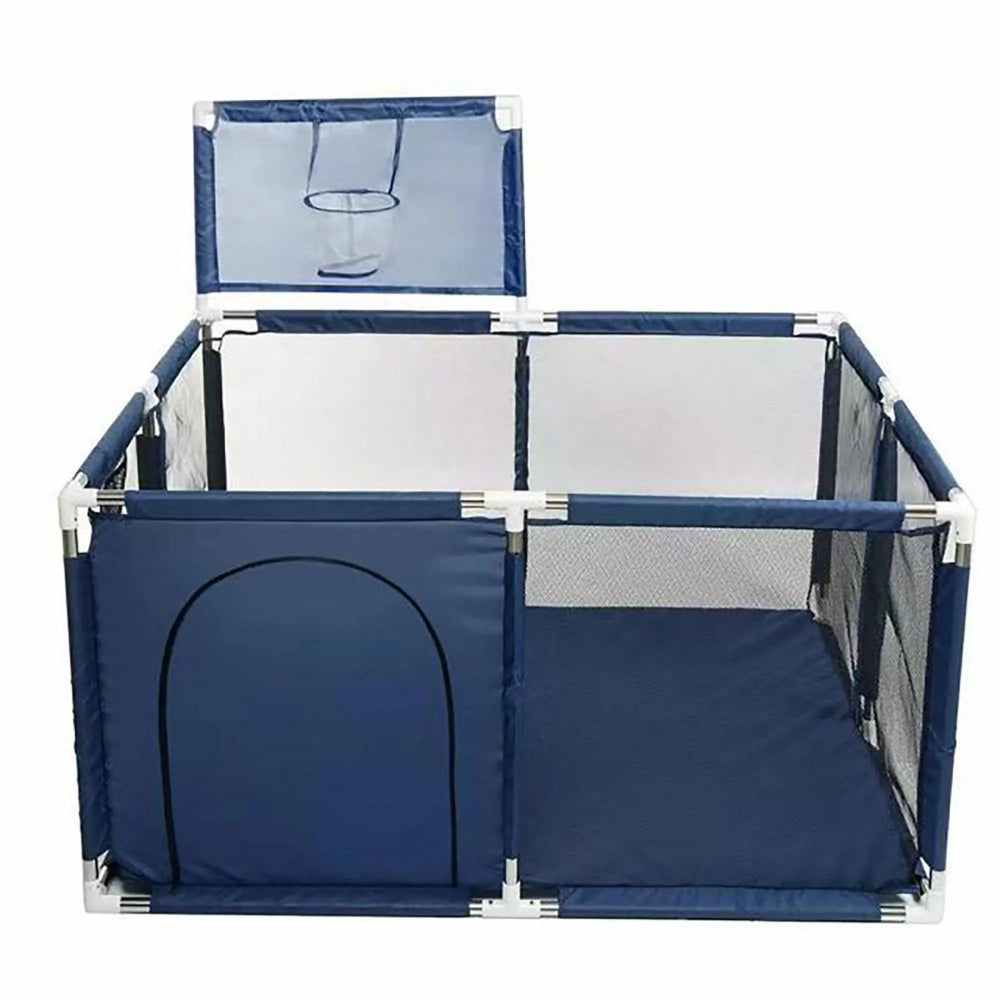 Parc bébé bleu avec ouverture zippée et structure renforcée pour espace de jeu sécurisé - Bébé Lova