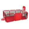 Vue perspective du parc bébé rouge avec structure stable et espace de jeu sécurisé - Bébé Lova