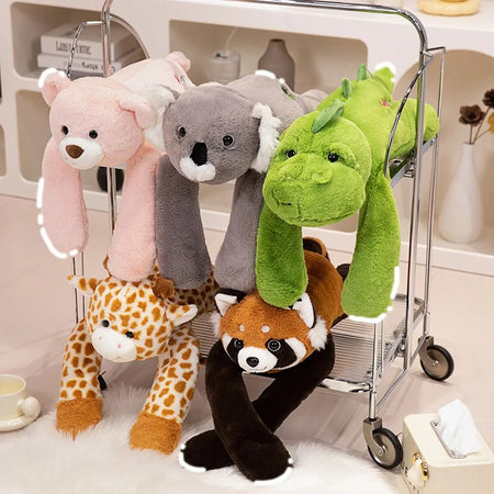 Collection de peluches à bras longs suspendues avec modèles ours, koala, dinosaure, girafe et raton laveur - Bébé Lova