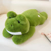 Vue de profil d’une peluche grenouille verte douce avec longs bras lestés - Bébé Lova