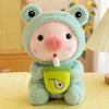 Peluche cochon kawaii bubble tea en costume grenouille verte avec gobelet avocat - Bébé Lova