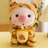Peluche cochon kawaii bubble tea en costume tigre orange avec gobelet agrume - Bébé Lova