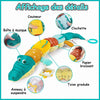 Détails sensoriels de la peluche crocodile MusicGator avec hochet, papier bruissant et anneau de préhension - Bébé Lova