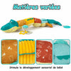 Différentes textures de la peluche musicale crocodile MusicGator pour stimuler l’éveil sensoriel de bébé - Bébé Lova