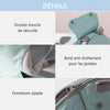 Détails du porte-bébé : double boucle de sécurité, bord anti-frottement pour les jambes et fermeture zippée - Bébé Lova