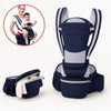 Porte-bébé ergonomique hipseat bleu marine vu de face avec poche de rangement - Bébé Lova