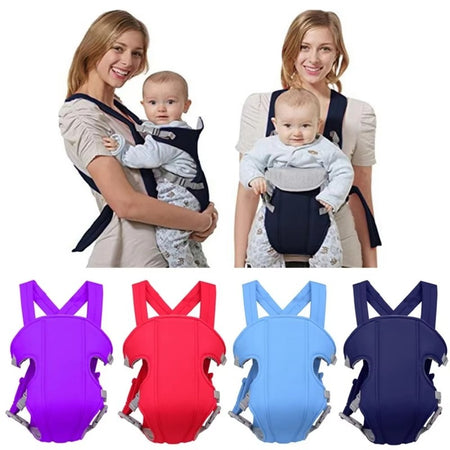 Démonstration du porte-bébé SoftPouch porté par une maman avec bébé en position ventrale - Bébé Lova