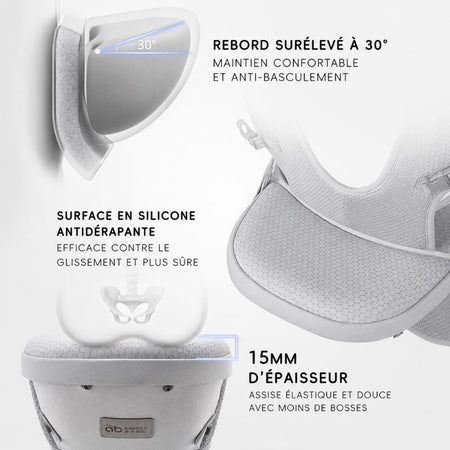 Siège hipseat KangaBaby : rebord 30° anti-basculement, surface silicone antidérapante, assise 15 mm - Bébé Lova