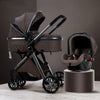 Poussette 3 en 1 café sur châssis graphite avec nacelle et coque siège auto assorties - Bébé Lova