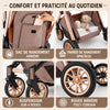 Confort et praticité au quotidien : sac de rangement arrière, panier spacieux, suspension 4 roues et roues arrière tout-terrain - Bébé Lova