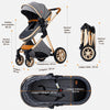 Dimensions détaillées de la poussette 3 en 1 : hauteur totale 104 cm, poignée 82 cm, siège 60 cm et format plié 71 cm - Bébé Lova